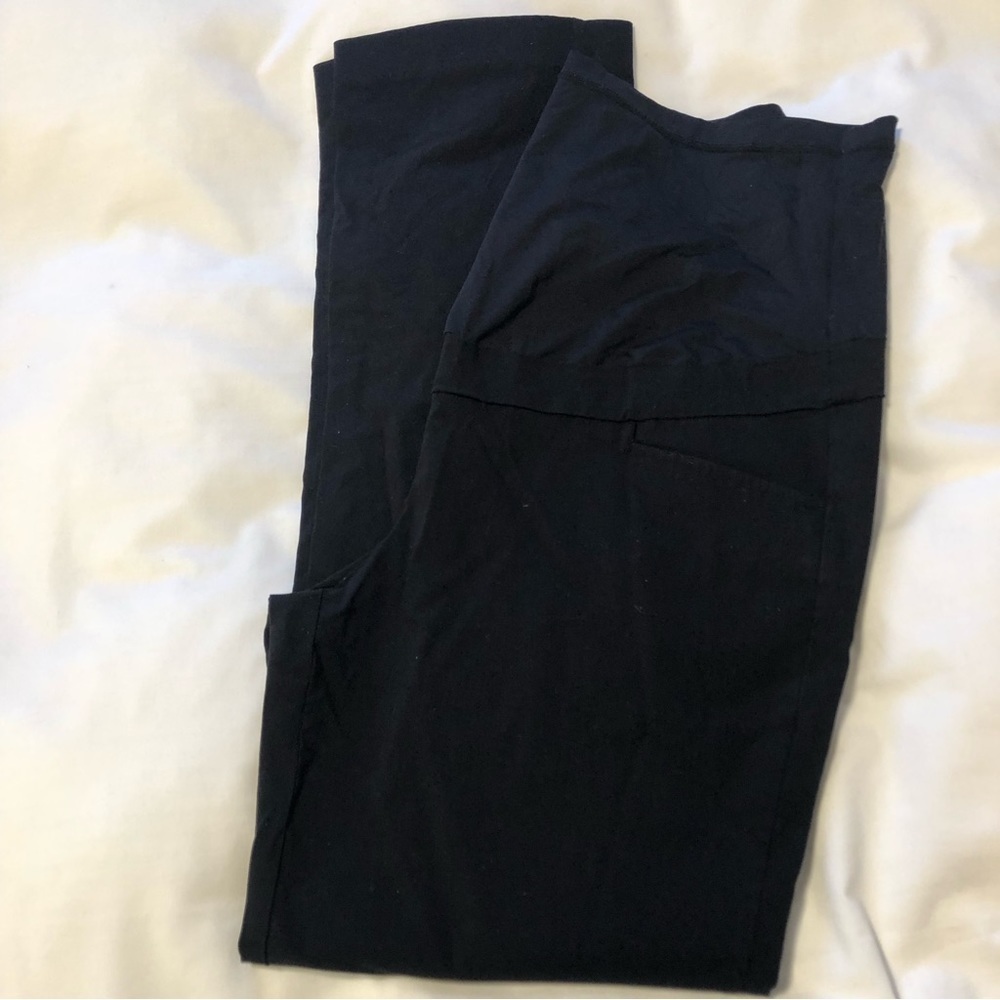Stork & Babe XL Black Maternity High Rise Panel Straight Leg Pants Pockets - Picture 7 of 16